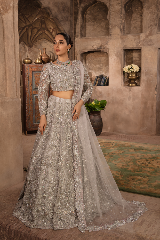 Stunning Grey Silver Pakistani Bridal Dress with Embellishments