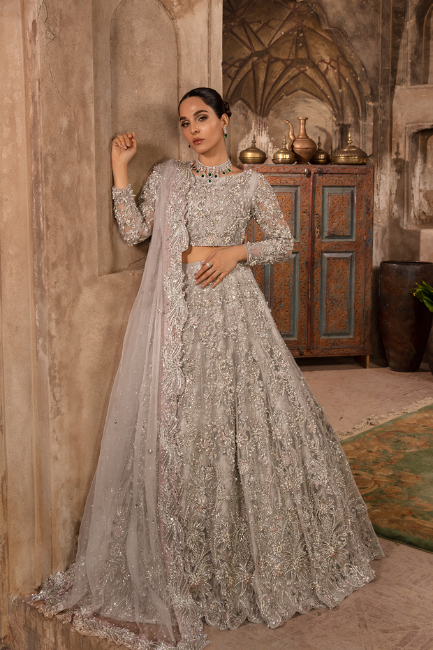 Stunning Grey Silver Pakistani Bridal Dress with Embellishments