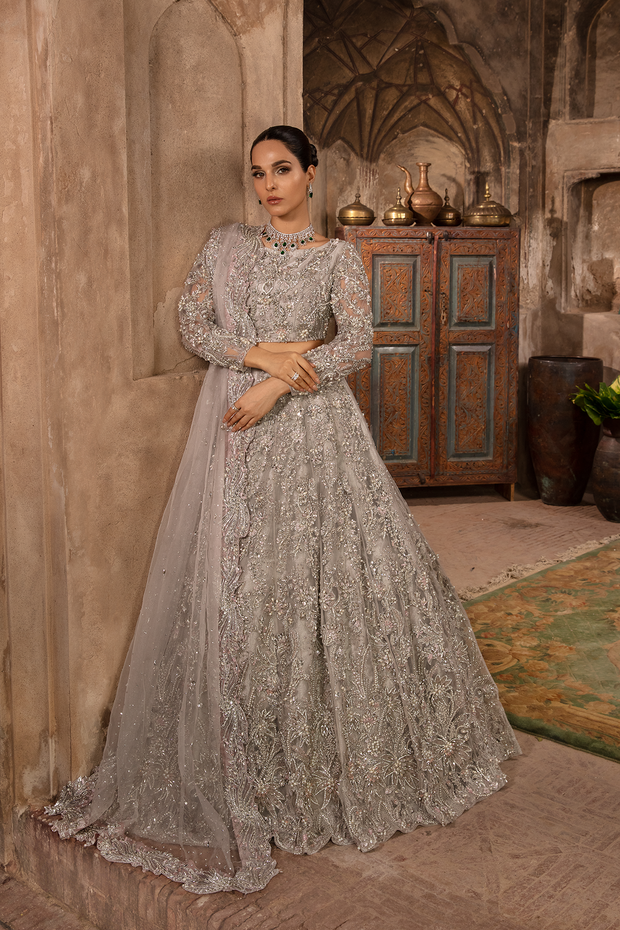 Stunning Grey Silver Pakistani Bridal Dress with Embellishments