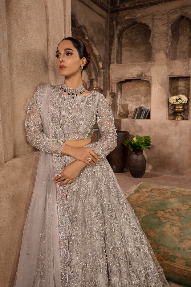 Stunning Grey Silver Pakistani Bridal Dress with Embellishments