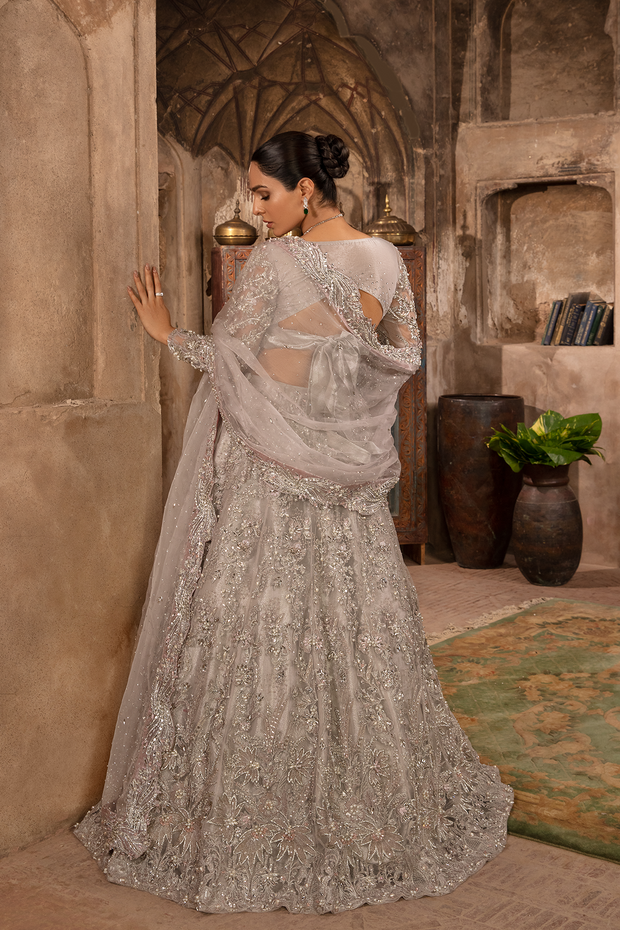 Stunning Grey Silver Pakistani Bridal Dress with Embellishments