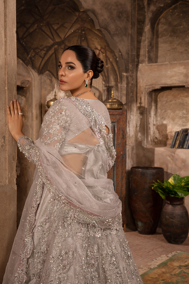Stunning Grey Silver Pakistani Bridal Dress with Embellishments