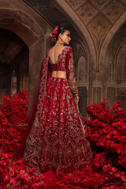 Pakistani Bridal Dress in Red Raw Silk with Organza Dupatta