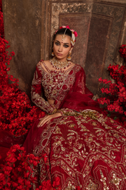 Pakistani Bridal Dress in Red Raw Silk with Organza Dupatta