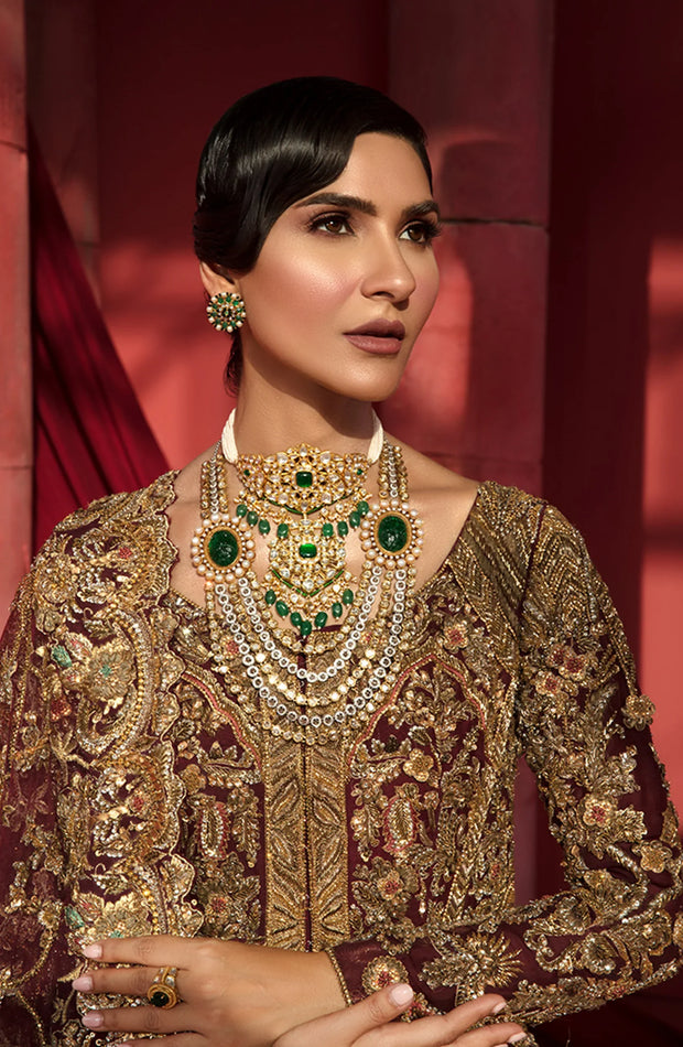 Elegant Maroon Bridal Lehenga with Gold Accents