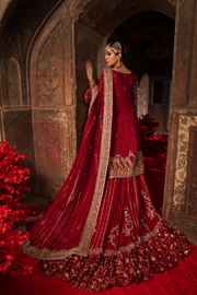 Pakistani Designer Bridal Dress in Red and Gold Embellishments