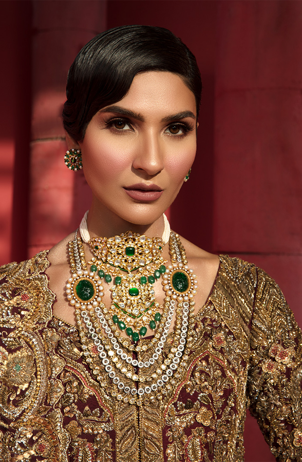 Elegant Maroon Bridal Lehenga with Gold Accents