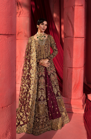 Elegant Maroon Bridal Lehenga with Gold Accents