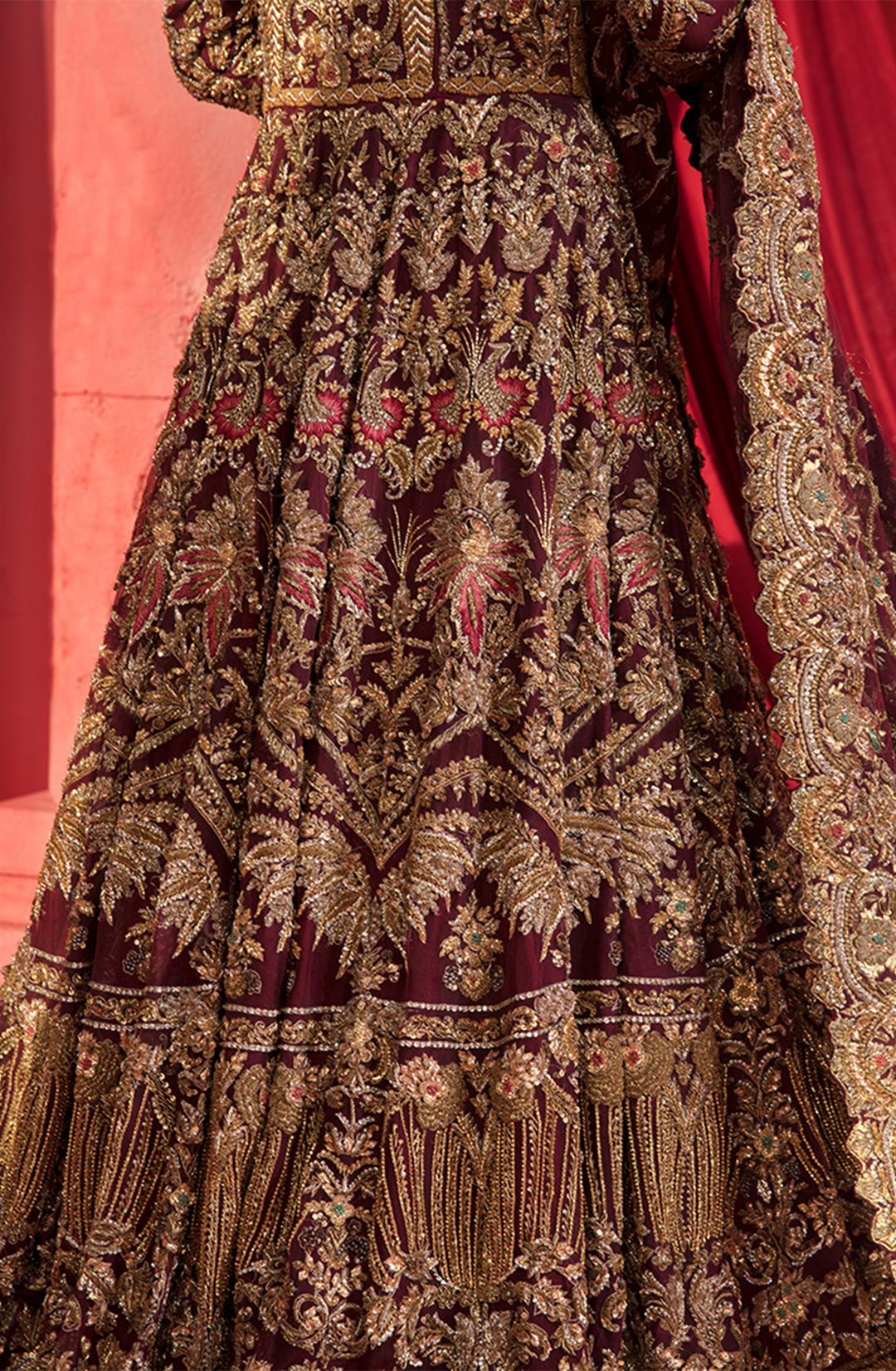 Elegant Maroon Bridal Lehenga with Gold Accents