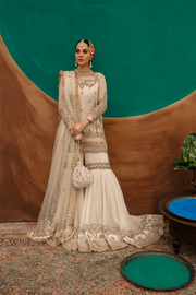 Pakistani Designer Bridal Dress in White Organza & Chiffon