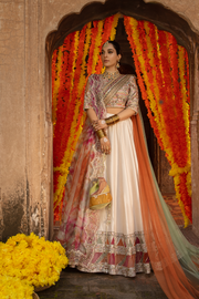Pakistani Bridal Dress in Off White Raw Silk with Embroidery