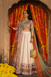 Pakistani Bridal Dress in Off White Raw Silk with Embroidery