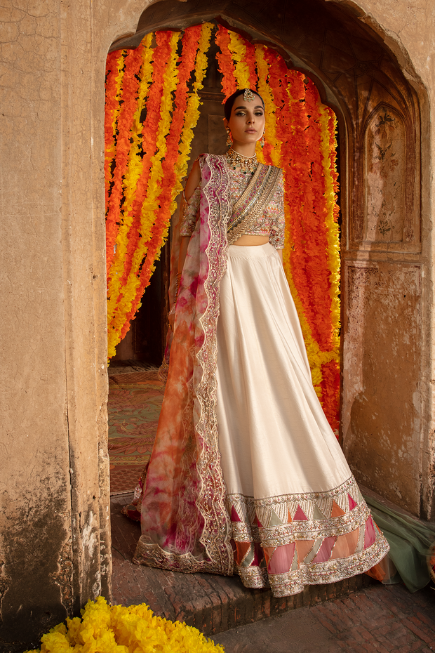 Pakistani Bridal Dress in Off White Raw Silk with Embroidery