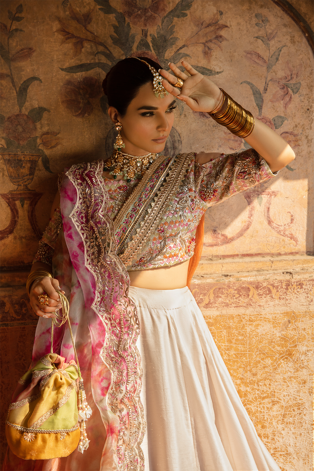 Pakistani Bridal Dress in Off White Raw Silk with Embroidery