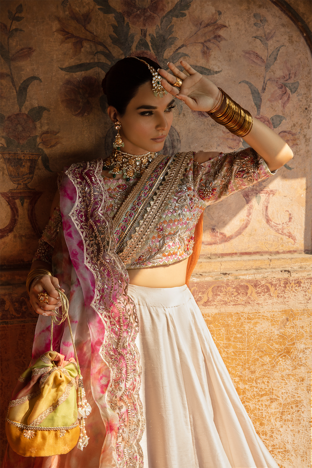 Pakistani Bridal Dress in Off White Raw Silk with Embroidery