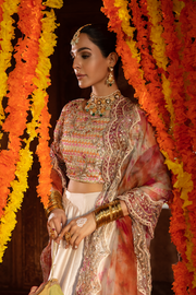 Pakistani Bridal Dress in Off White Raw Silk with Embroidery