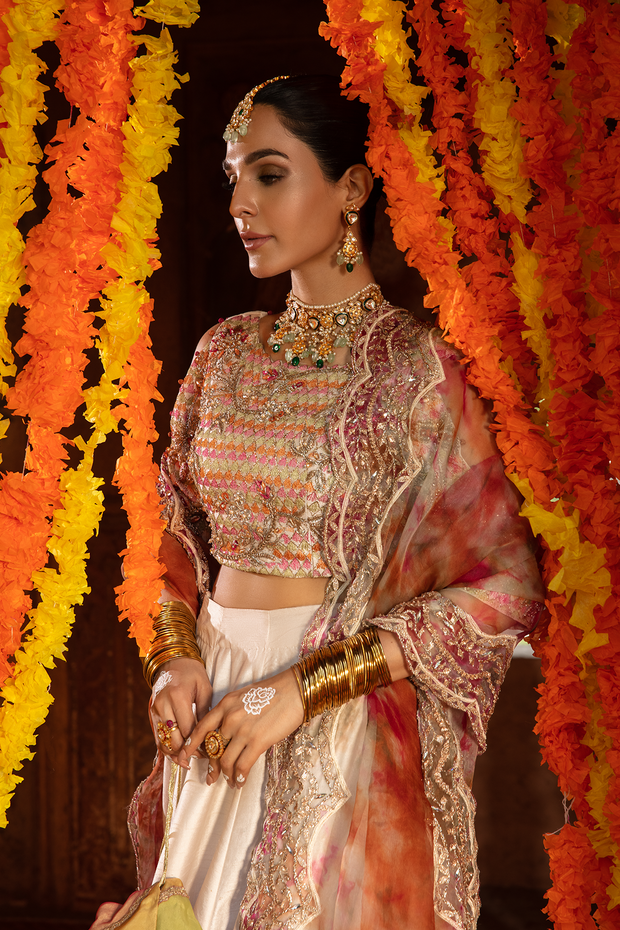Pakistani Bridal Dress in Off White Raw Silk with Embroidery