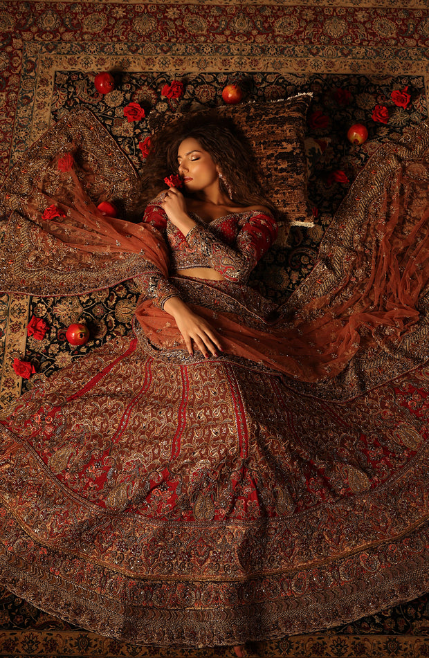Exquisite Red Pakistani Bridal Lehenga Set for Elegance