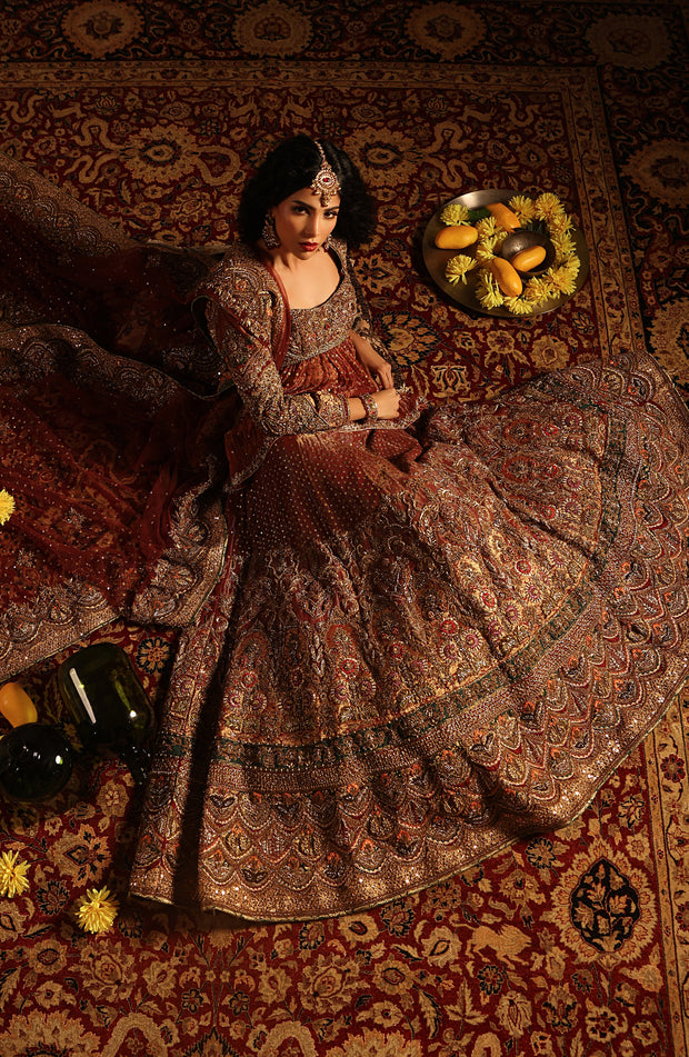 Regal Deep Maroon Pakistani Bridal Dress Ensemble