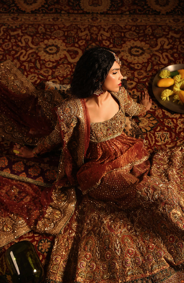 Regal Deep Maroon Pakistani Bridal Dress Ensemble