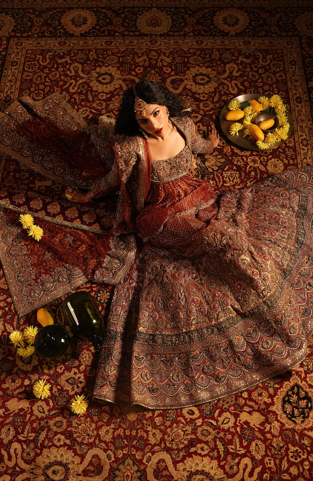 Regal Deep Maroon Pakistani Bridal Dress Ensemble