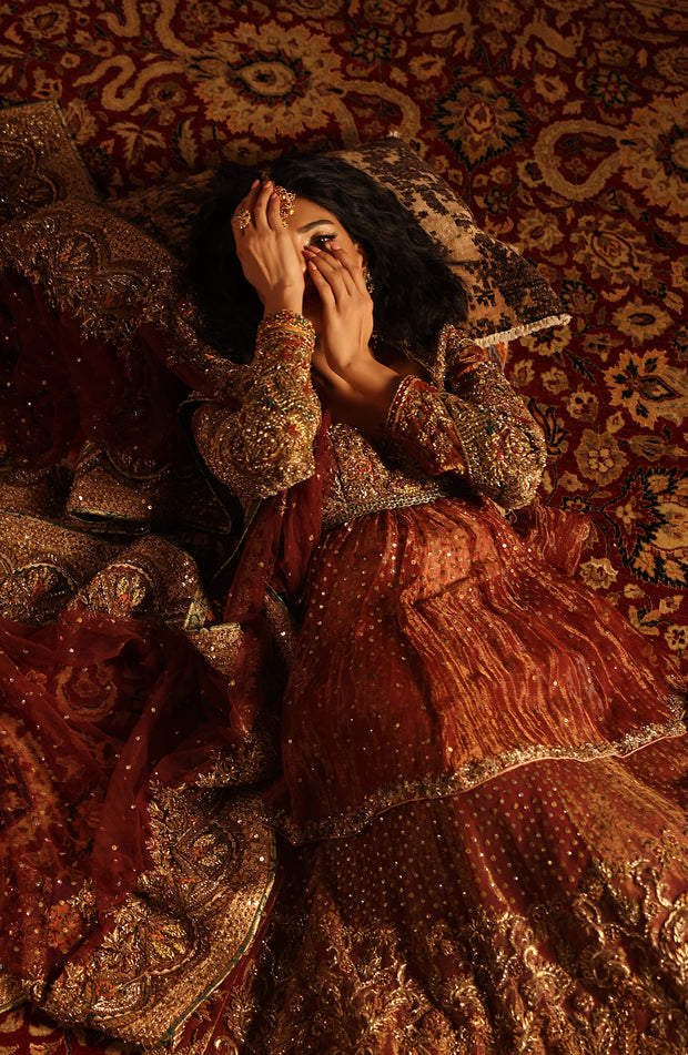 Regal Deep Maroon Pakistani Bridal Dress Ensemble