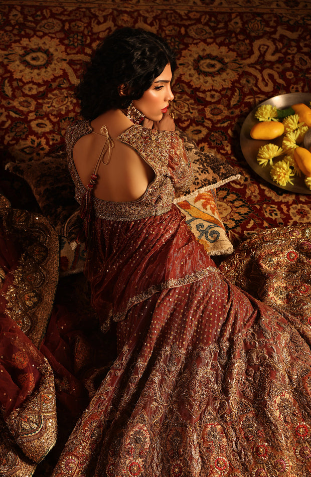 Regal Deep Maroon Pakistani Bridal Dress Ensemble