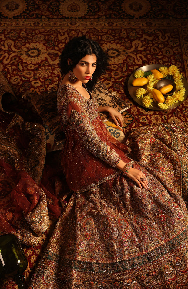 Regal Deep Maroon Pakistani Bridal Dress Ensemble