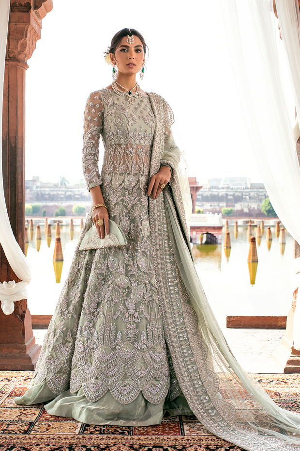 Mint Green Pakistani Bridal Dress with Intricate Embroidery