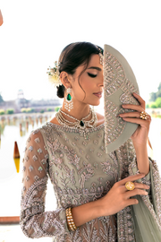 Pakistani Bridal Dress in Mint Green Net with Embroidery