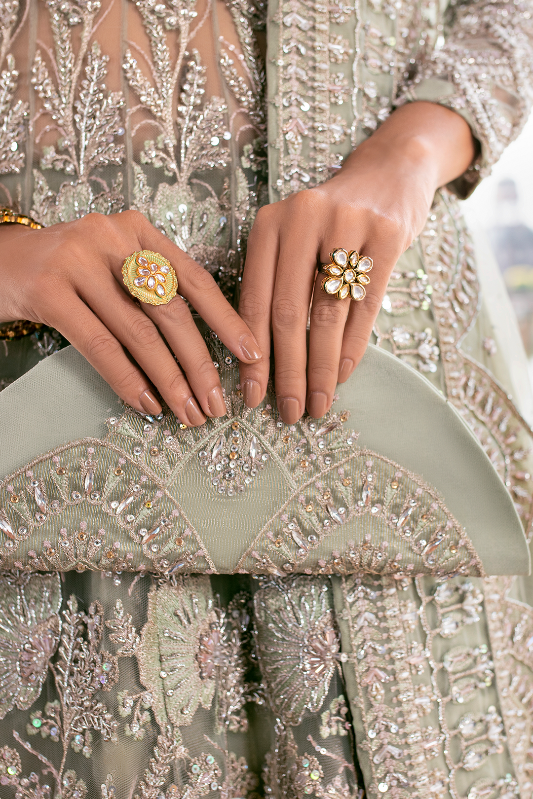 Pakistani Wedding Dress in Mint Green Net with Embroidery
