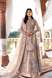 Peach Net Pakistani Bridal Dress with Embellished Lehnga