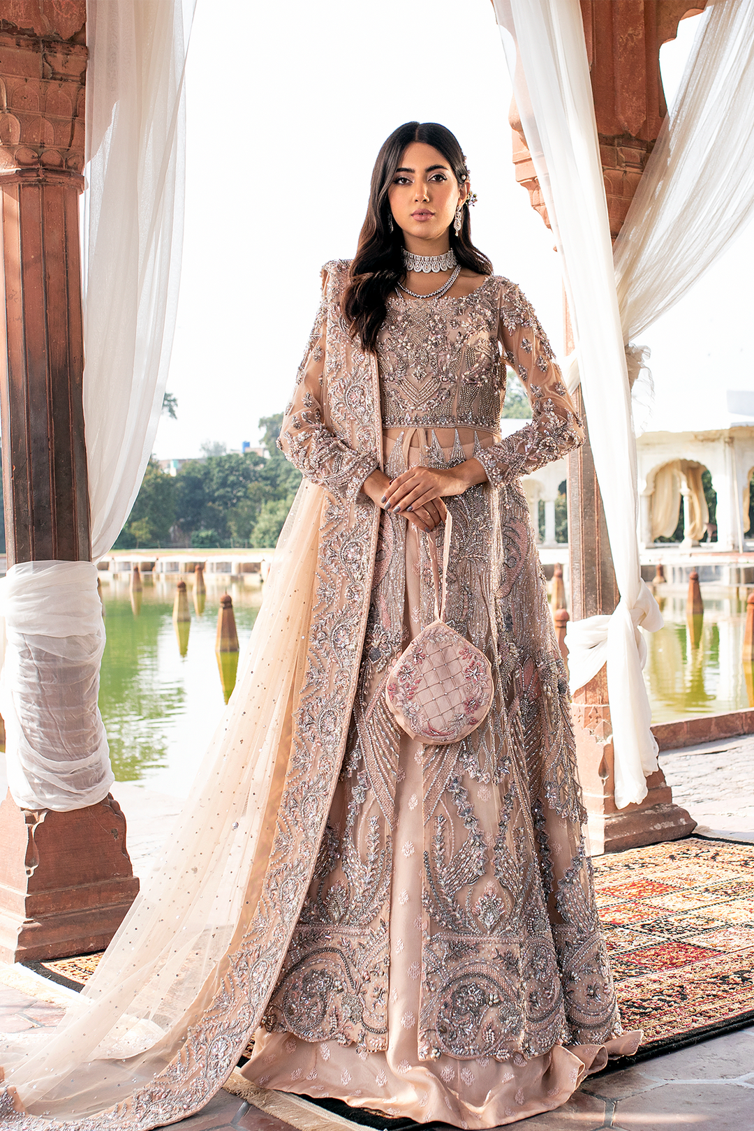 Elegant Peach Pakistani Bridal Dress for Walima Ceremony