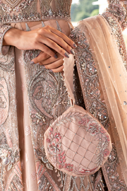 Pakistani Bridal Dress in Peach Net with Embellishments