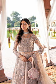 Pakistani Bridal Dress in Peach Net with Embellishments