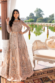 Pakistani Bridal Dress in Peach Net with Embellishments
