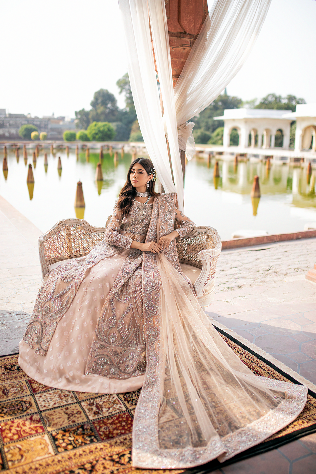Elegant Peach Pakistani Bridal Dress for Walima Ceremony