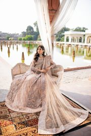 Pakistani Bridal Dress in Peach Net with Embellishments