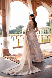 Pakistani Bridal Dress in Peach Net with Embellishments