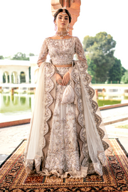 Pakistani Designer Bridal Dress in Ivory Net with Embroidery