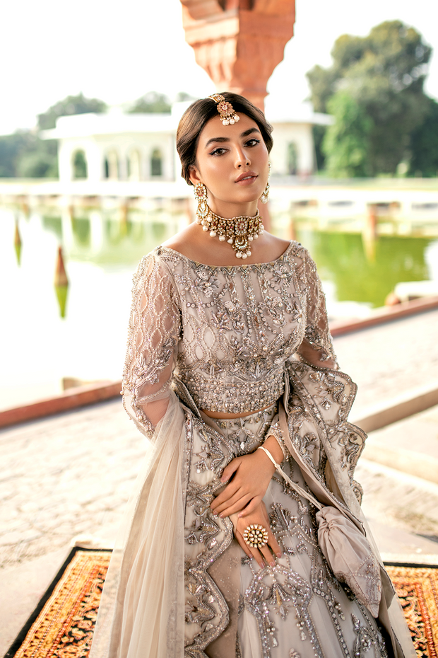 Pakistani Designer Bridal Dress in Ivory Net with Embroidery