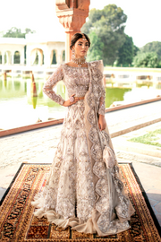Pakistani Designer Bridal Dress in Ivory Net with Embroidery