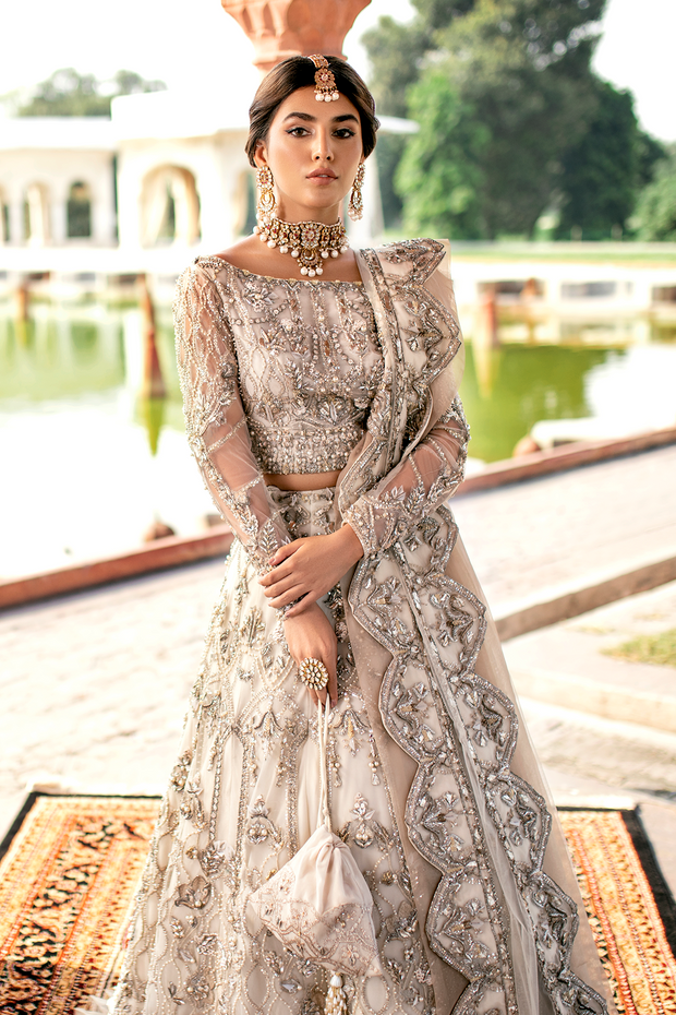 Pakistani Bridal Dress in Ivory Net with Embroidery
