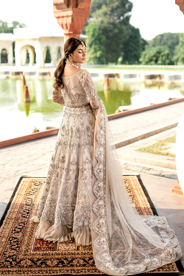 Pakistani Designer Bridal Dress in Ivory Net with Embroidery
