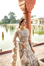 Pakistani Designer Bridal Dress in Ivory Net with Embroidery
