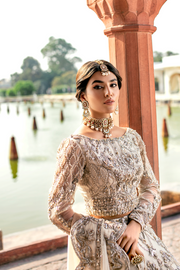 Pakistani Designer Bridal Dress in Ivory Net with Embroidery