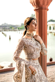 Pakistani Designer Bridal Dress in Ivory Net with Embroidery