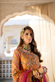 Burnt Orange Pakistani Bridal Dress with Silk Sharara