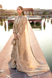 Pakistani Bridal Dress in Gold Tissue with Flared Sharara