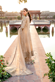 Pakistani Bridal Dress in Gold Tissue with Flared Sharara